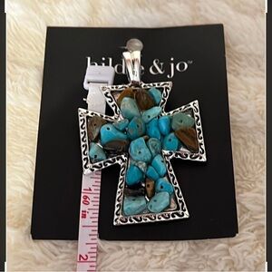Hildie & Jo Silver Cross Pendant with Turquoise Stones
